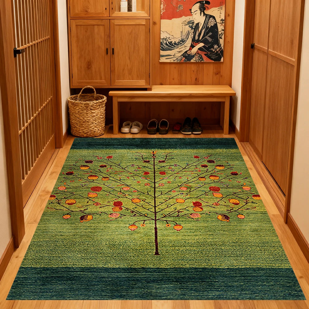 LIVARA 160/200cm Tree-of-Life Gabbeh Loop-Pile Rug - Upgraded Non-Slip Eco Cotton-Latex Backing - Waterproof, Stain-Resistant, Soft & Durable - Green