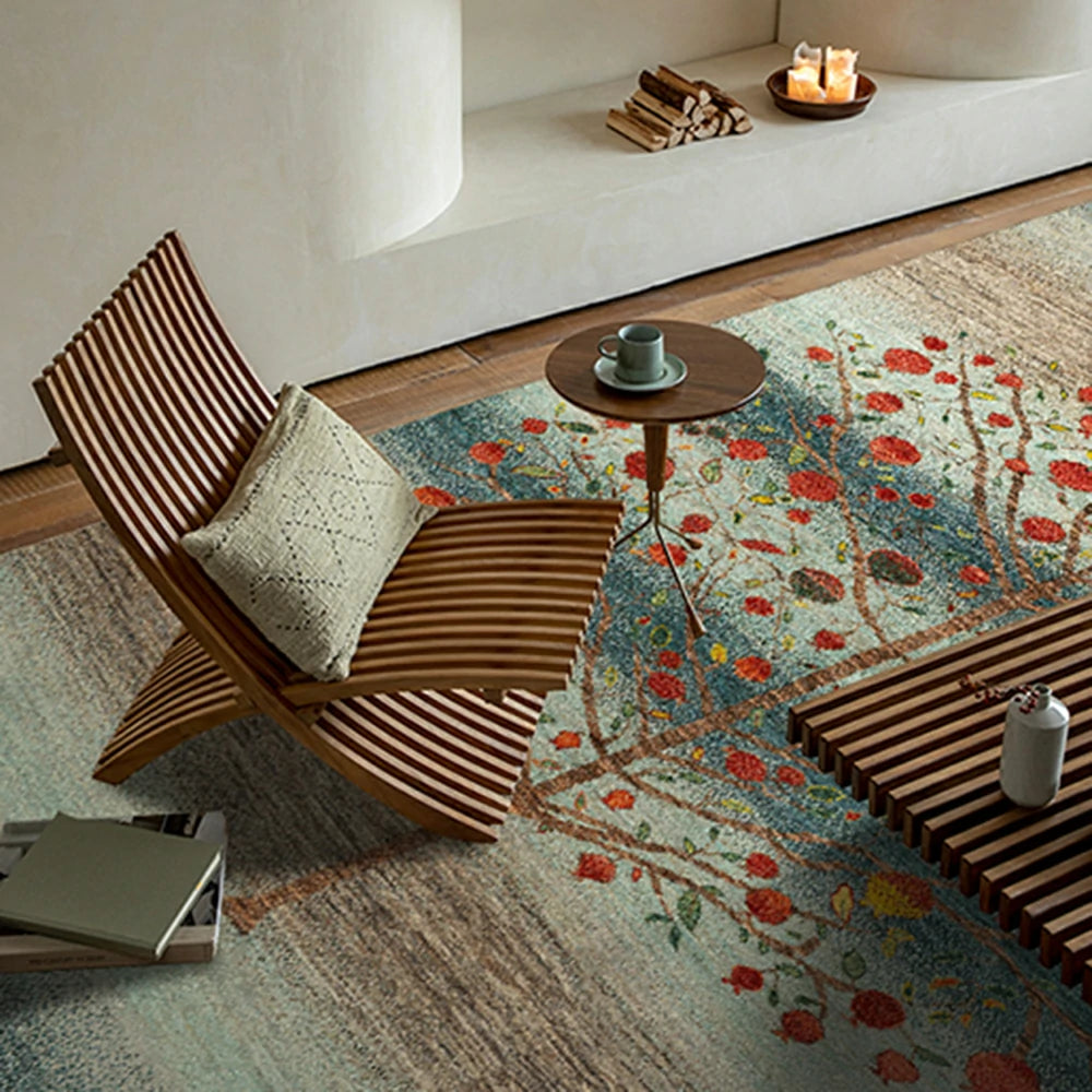 LIVARA 160/200cm Tree-of-Life Gabbeh Loop-Pile Rug - Upgraded Non-Slip Eco Cotton-Latex Backing - Waterproof, Stain-Resistant, Soft & Durable - Blue