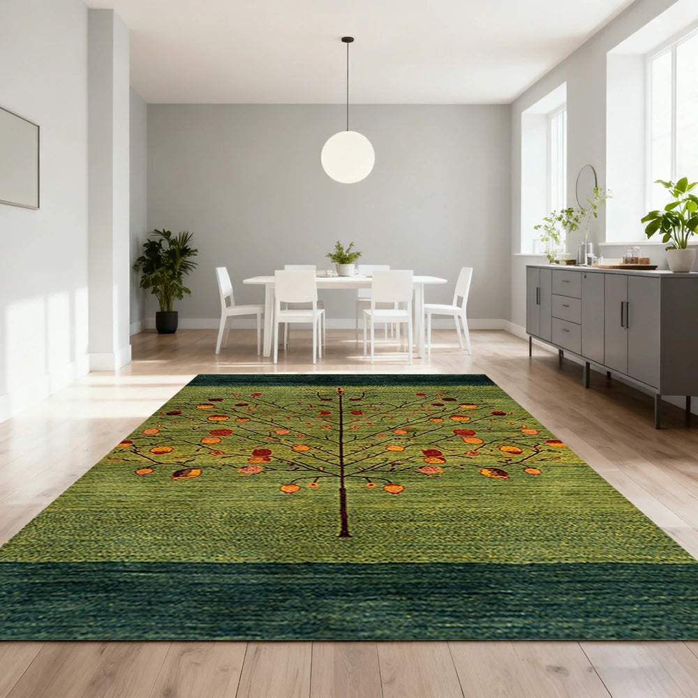 LIVARA 160/200cm Tree-of-Life Gabbeh Loop-Pile Rug - Upgraded Non-Slip Eco Cotton-Latex Backing - Waterproof, Stain-Resistant, Soft & Durable - Green
