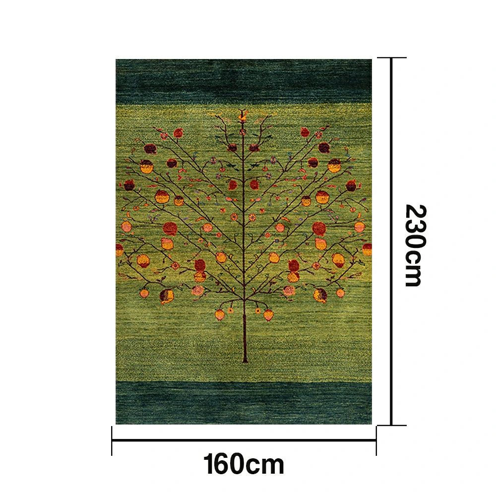 LIVARA 160/200cm Tree-of-Life Gabbeh Loop-Pile Rug - Upgraded Non-Slip Eco Cotton-Latex Backing - Waterproof, Stain-Resistant, Soft & Durable - Green