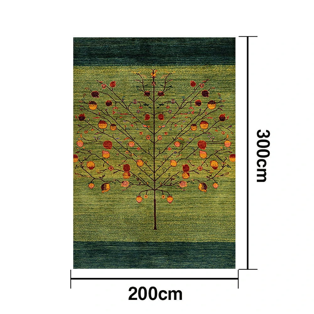 LIVARA 160/200cm Tree-of-Life Gabbeh Loop-Pile Rug - Upgraded Non-Slip Eco Cotton-Latex Backing - Waterproof, Stain-Resistant, Soft & Durable - Green