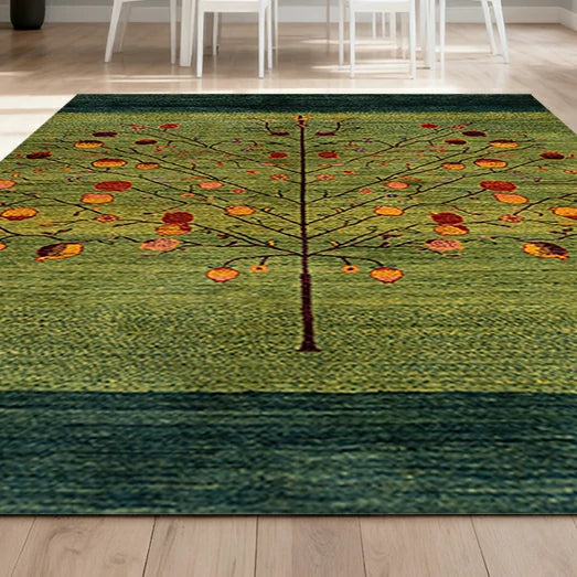 LIVARA 160/200cm Tree-of-Life Gabbeh Loop-Pile Rug - Upgraded Non-Slip Eco Cotton-Latex Backing - Waterproof, Stain-Resistant, Soft & Durable - Green
