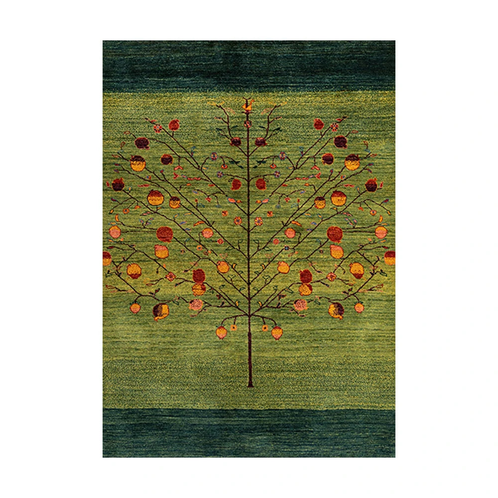 LIVARA 160/200cm Tree-of-Life Gabbeh Loop-Pile Rug - Upgraded Non-Slip Eco Cotton-Latex Backing - Waterproof, Stain-Resistant, Soft & Durable - Green