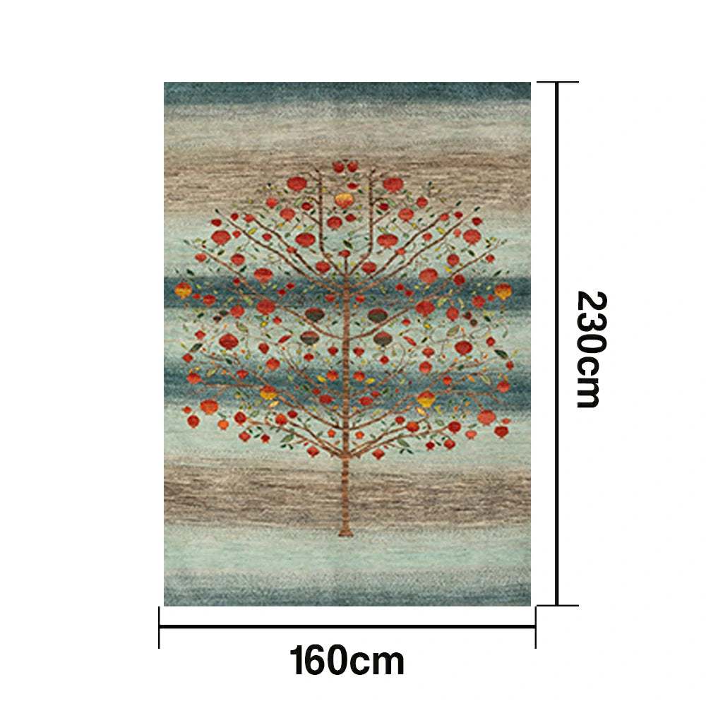 LIVARA 160/200cm Tree-of-Life Gabbeh Loop-Pile Rug - Upgraded Non-Slip Eco Cotton-Latex Backing - Waterproof, Stain-Resistant, Soft & Durable - Blue