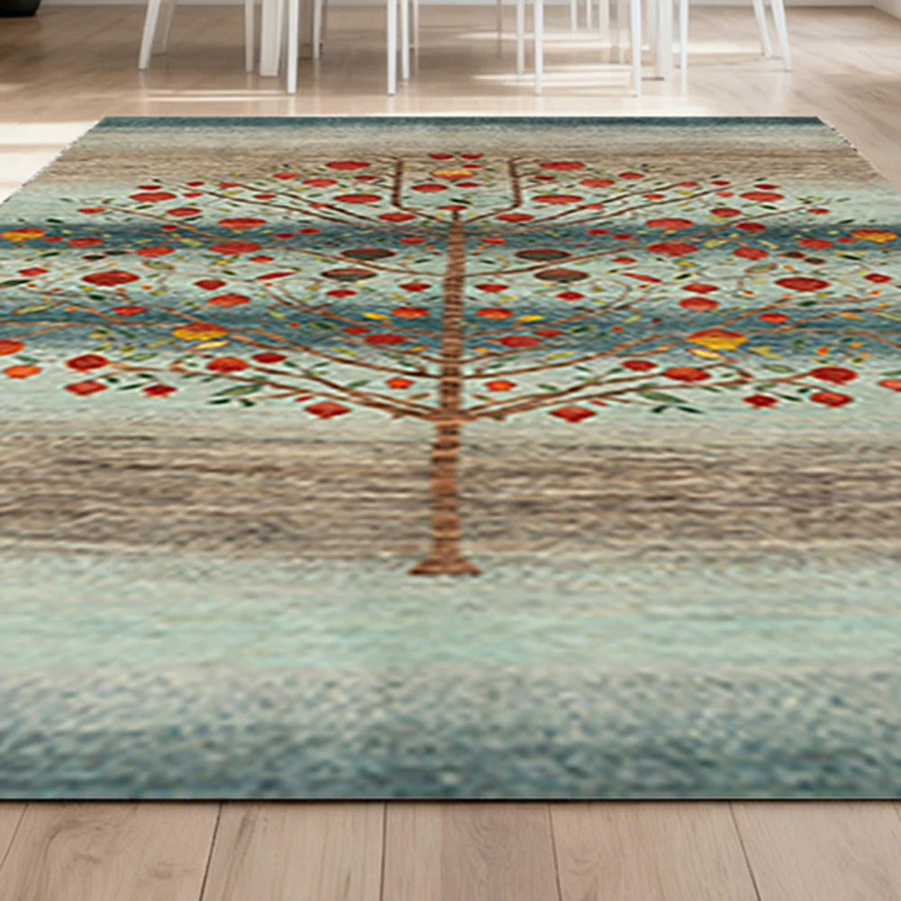 LIVARA 160/200cm Tree-of-Life Gabbeh Loop-Pile Rug - Upgraded Non-Slip Eco Cotton-Latex Backing - Waterproof, Stain-Resistant, Soft & Durable - Blue