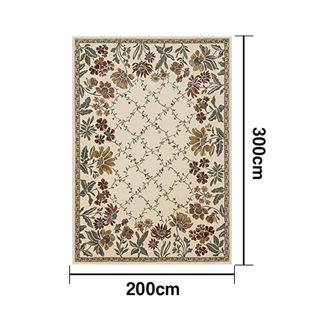 LIVARA 160/200cm Vintage Floral Border Loop-Pile Rug - Upgraded Non-Slip Eco Cotton-Latex Backing - Waterproof, Stain-Resistant, Soft & Durable - Beige