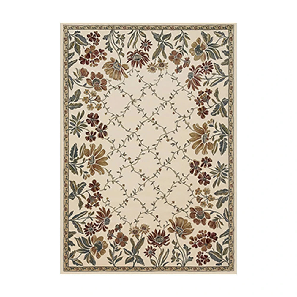 LIVARA 160/200cm Vintage Floral Border Loop-Pile Rug - Upgraded Non-Slip Eco Cotton-Latex Backing - Waterproof, Stain-Resistant, Soft & Durable - Beige
