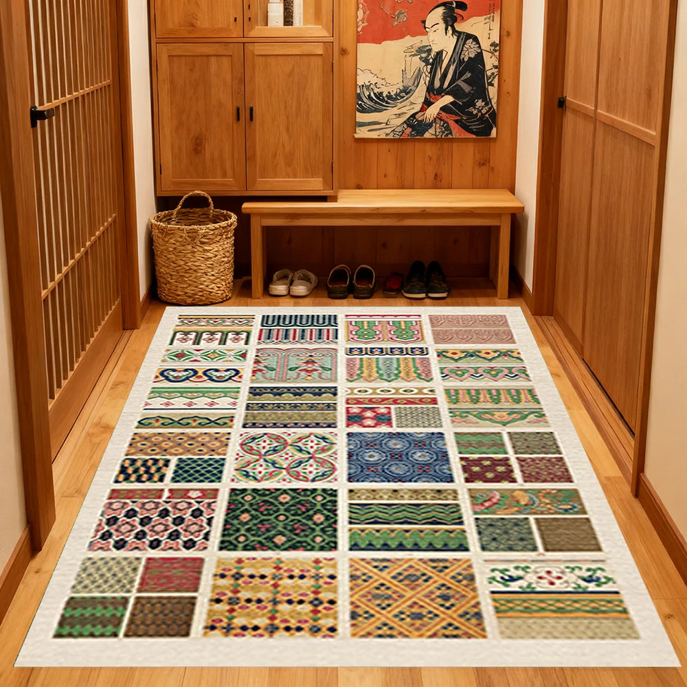 LIVARA 160/200cm Patchwork Vintage Pattern Loop-Pile Rug - Upgraded Non-Slip Eco Cotton-Latex Backing - Waterproof, Stain-Resistant, Soft & Durable - Multi-Color