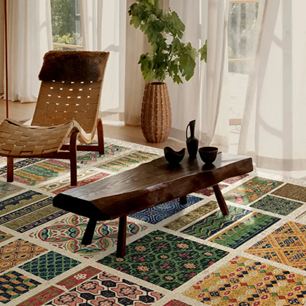 LIVARA 160/200cm Patchwork Vintage Pattern Loop-Pile Rug - Upgraded Non-Slip Eco Cotton-Latex Backing - Waterproof, Stain-Resistant, Soft & Durable - Multi-Color