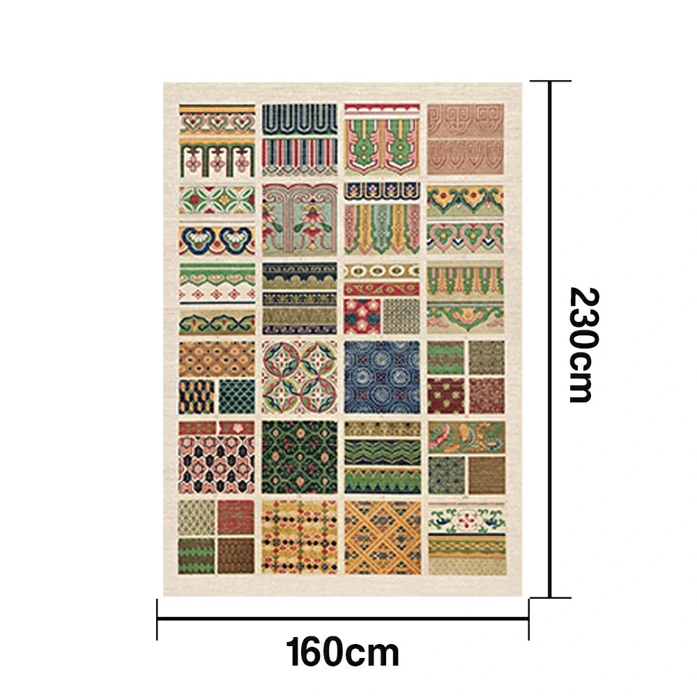 LIVARA 160/200cm Patchwork Vintage Pattern Loop-Pile Rug - Upgraded Non-Slip Eco Cotton-Latex Backing - Waterproof, Stain-Resistant, Soft & Durable - Multi-Color