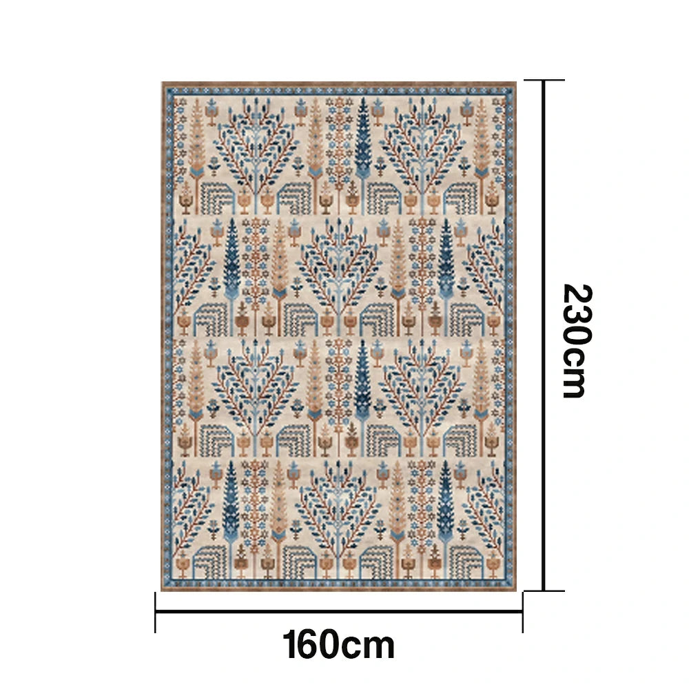 LIVARA 160/200cm Gabbeh Tree-Pattern Loop-Pile Rug - Upgraded Non-Slip Eco Cotton-Latex Backing - Waterproof, Stain-Resistant, Soft & Durable - Beige Blue