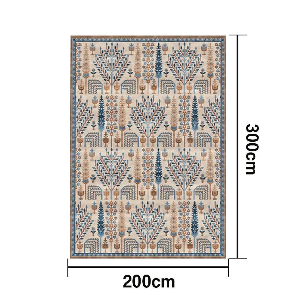 LIVARA 160/200cm Gabbeh Tree-Pattern Loop-Pile Rug - Upgraded Non-Slip Eco Cotton-Latex Backing - Waterproof, Stain-Resistant, Soft & Durable - Beige Blue
