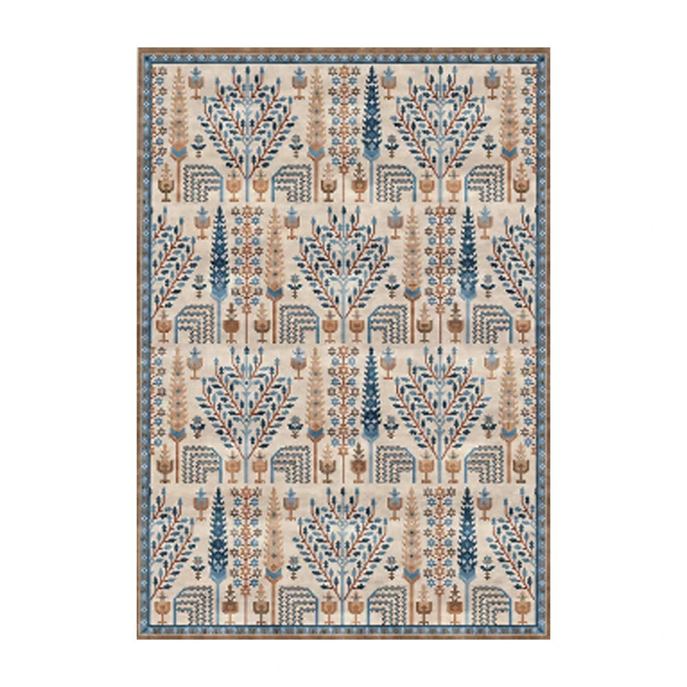 LIVARA 160/200cm Gabbeh Tree-Pattern Loop-Pile Rug - Upgraded Non-Slip Eco Cotton-Latex Backing - Waterproof, Stain-Resistant, Soft & Durable - Beige Blue