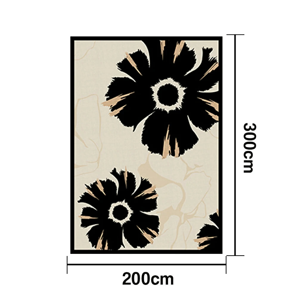 LIVARA 160/200cm Modern Floral Loop-Pile Rug - Upgraded Non-Slip Eco Cotton-Latex Backing - Waterproof, Stain-Resistant, Soft & Durable - Black Beige