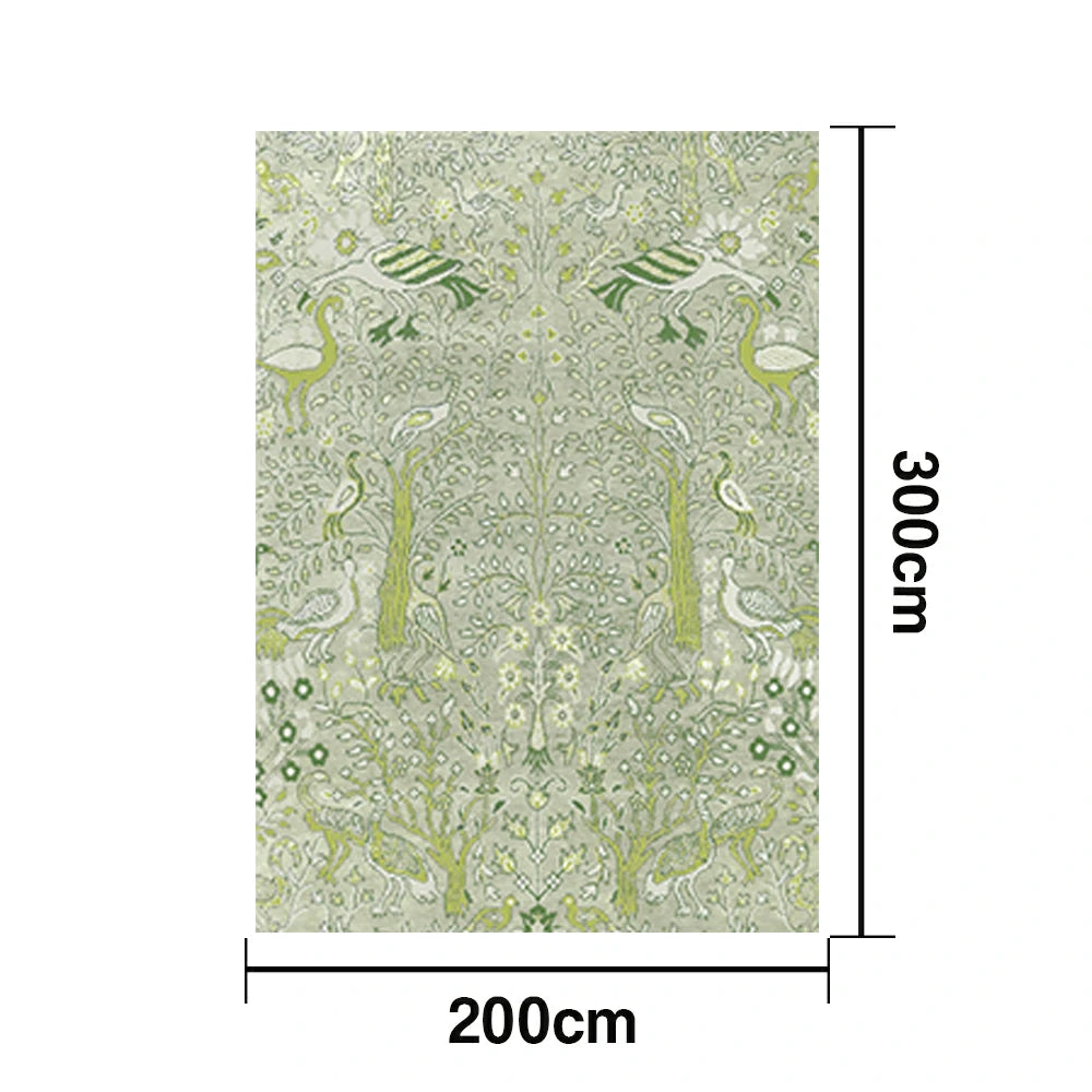 LIVARA 160/200cm Forest Bird Pattern Loop-Pile Rug - Upgraded Non-Slip Eco Cotton-Latex Backing - Waterproof, Stain-Resistant, Soft & Durable - Light Green
