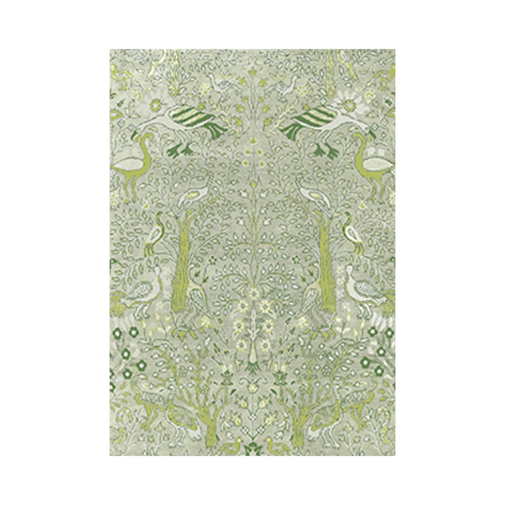 LIVARA 160/200cm Forest Bird Pattern Loop-Pile Rug - Upgraded Non-Slip Eco Cotton-Latex Backing - Waterproof, Stain-Resistant, Soft & Durable - Light Green