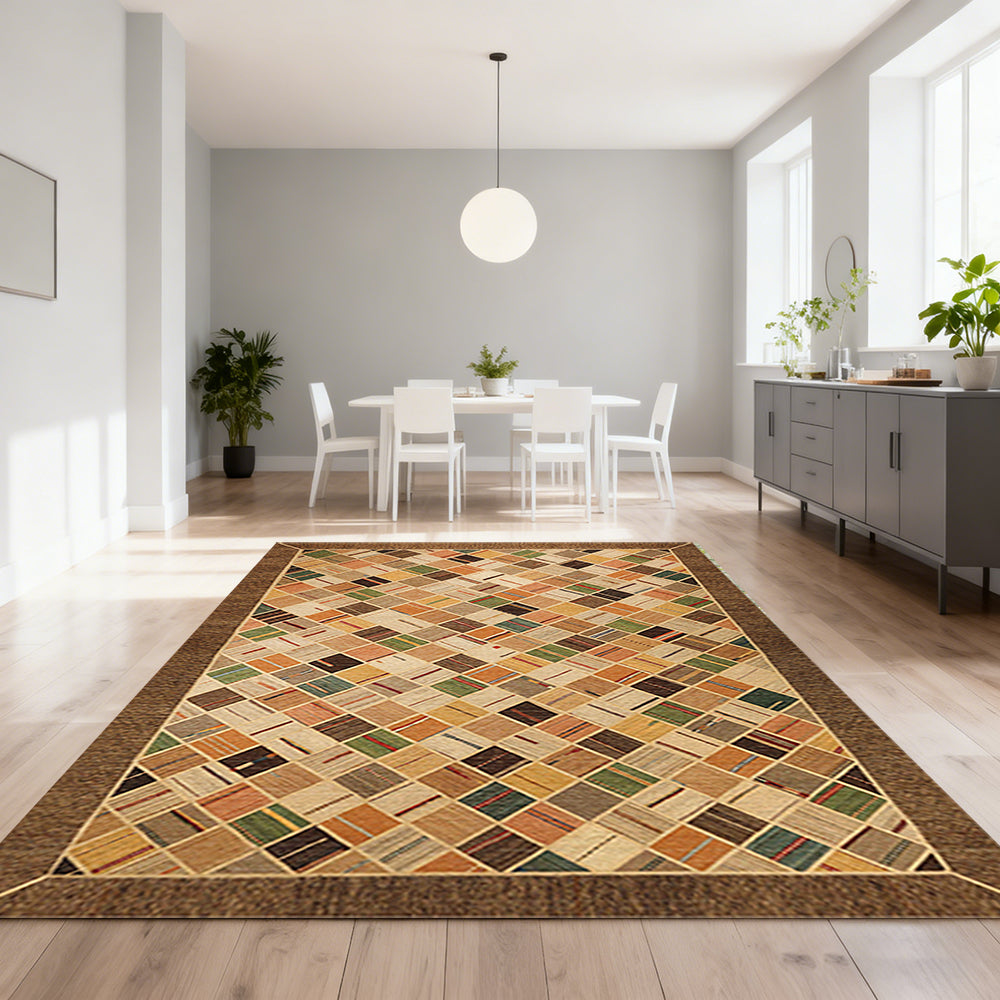 LIVARA 160/200cm Patchwork Multi-Color Loop-Pile Rug - Upgraded Non-Slip Eco Cotton-Latex Backing - Waterproof, Stain-Resistant, Soft & Durable - Multi-Color