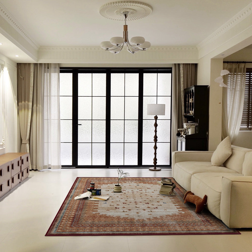 LIVARA 160/200cm Gabbeh Vintage Loop-Pile Rug - Non-Slip Eco Cotton-Latex Backing - Waterproof, Stain-Resistant, Soft & Durable - Brown Multi-Color