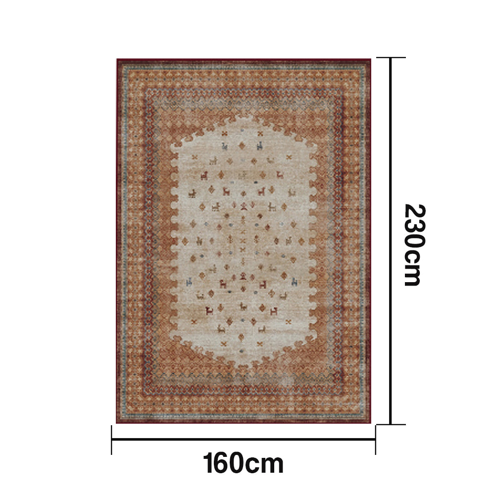 LIVARA 160/200cm Gabbeh Vintage Loop-Pile Rug - Non-Slip Eco Cotton-Latex Backing - Waterproof, Stain-Resistant, Soft & Durable - Brown Multi-Color
