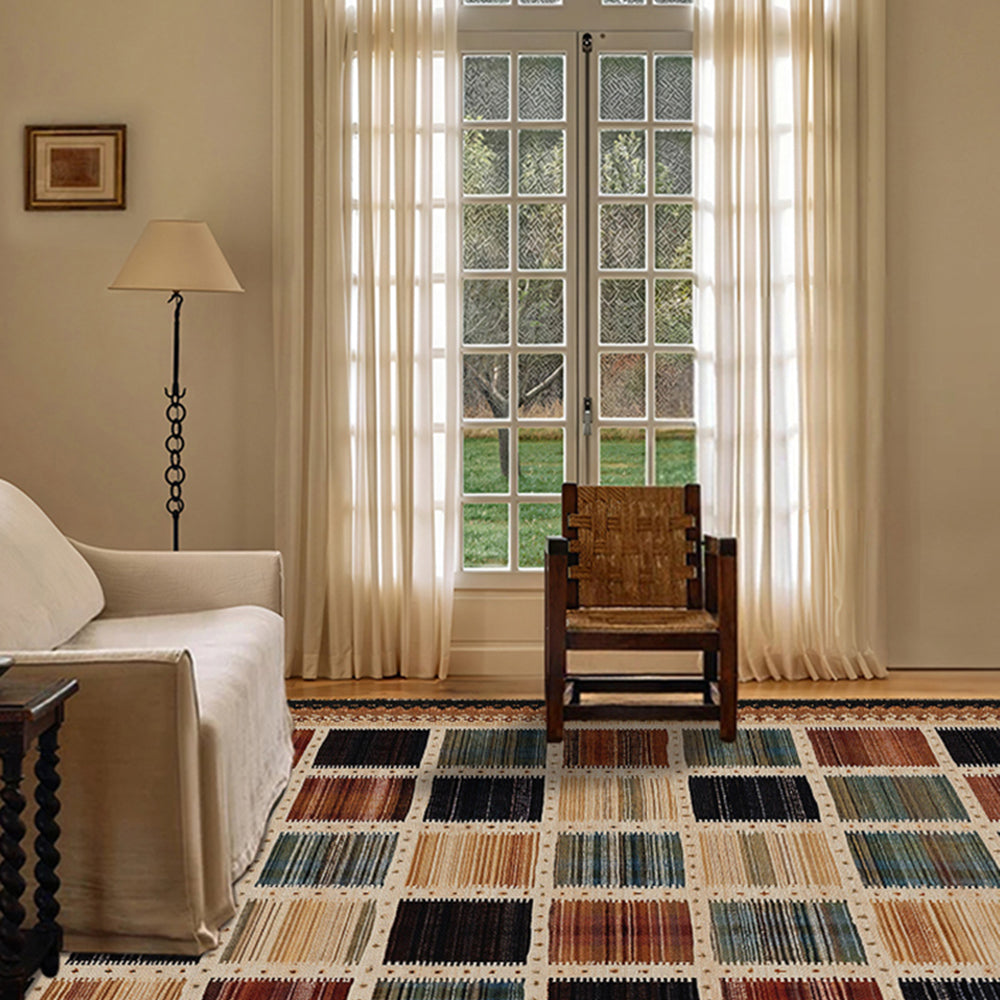 LIVARA 160/200cm Gabbeh Checkered Loop-Pile Rug - Non-Slip Eco Cotton-Latex Backing - Waterproof, Stain-Resistant, Soft & Durable