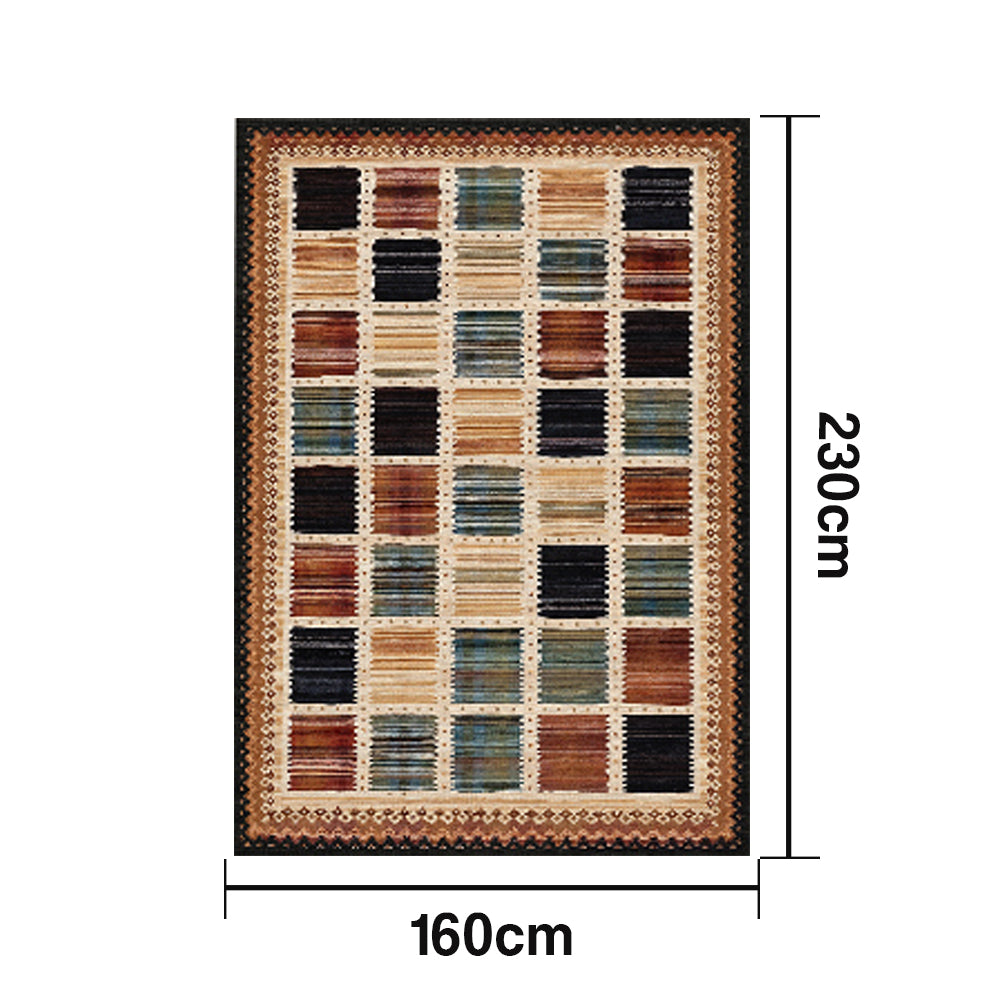 LIVARA 160/200cm Gabbeh Checkered Loop-Pile Rug - Non-Slip Eco Cotton-Latex Backing - Waterproof, Stain-Resistant, Soft & Durable