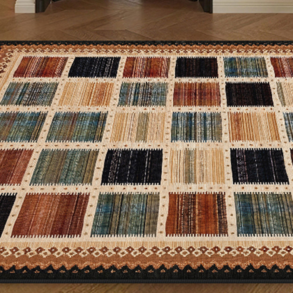 LIVARA 160/200cm Gabbeh Checkered Loop-Pile Rug - Non-Slip Eco Cotton-Latex Backing - Waterproof, Stain-Resistant, Soft & Durable