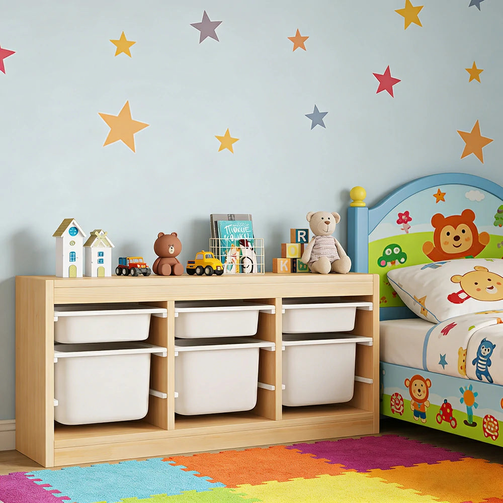 LIVARA Solid Wood Toy Storage Cabinet - Child-Safe Pull-Out Bins, Space-Saving Design, Eco-Friendly Kids Storage Unit - Natural Wood