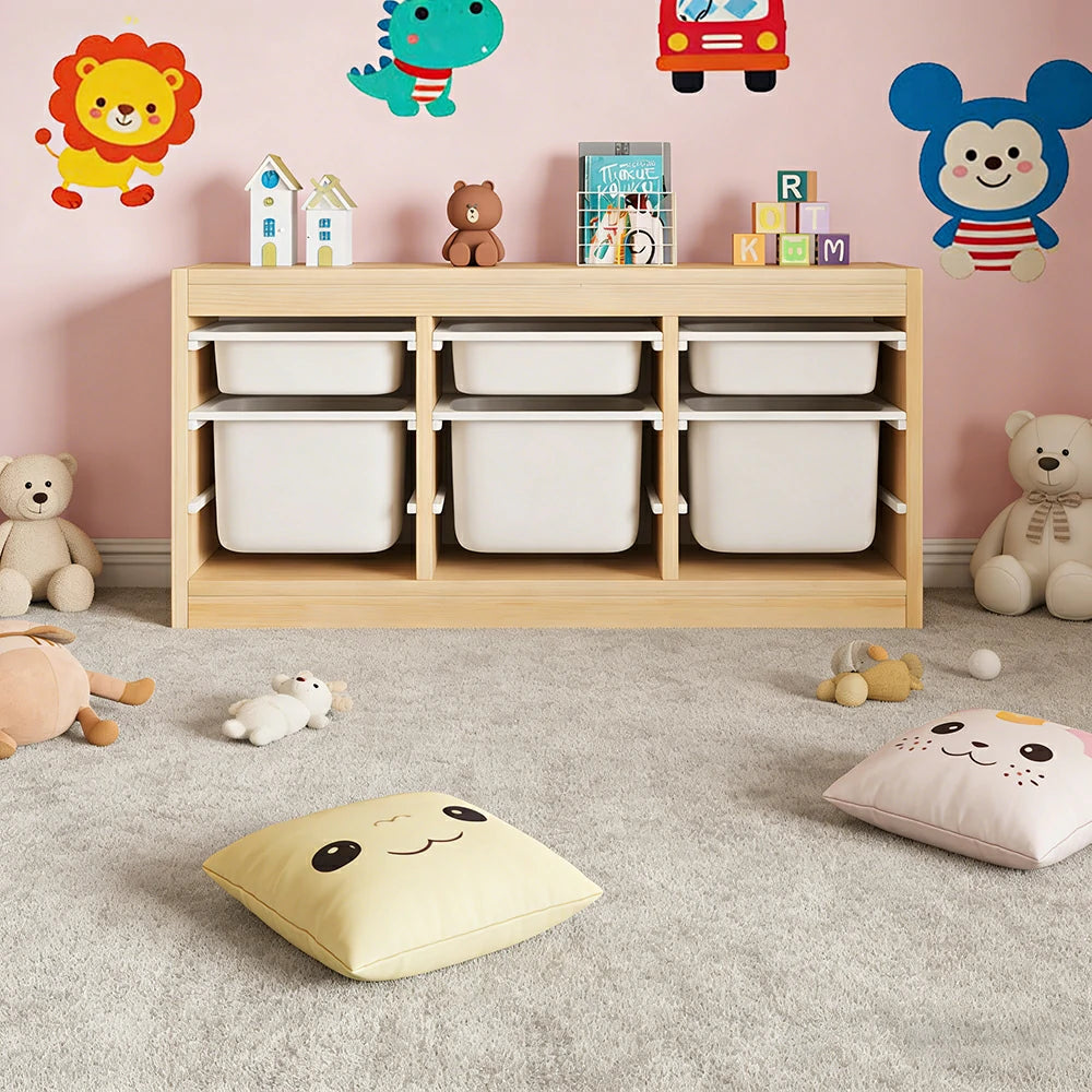 LIVARA Solid Wood Toy Storage Cabinet - Child-Safe Pull-Out Bins, Space-Saving Design, Eco-Friendly Kids Storage Unit - Natural Wood