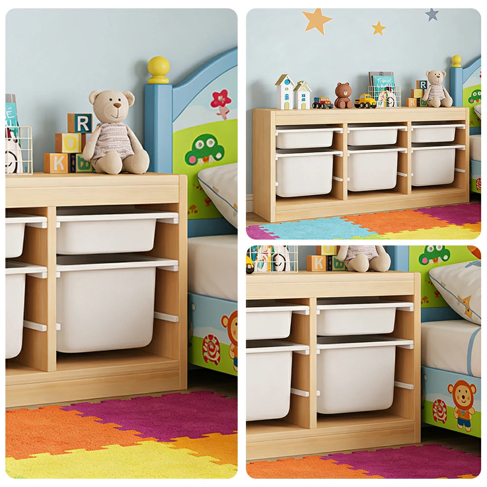 LIVARA Solid Wood Toy Storage Cabinet - Child-Safe Pull-Out Bins, Space-Saving Design, Eco-Friendly Kids Storage Unit - Natural Wood