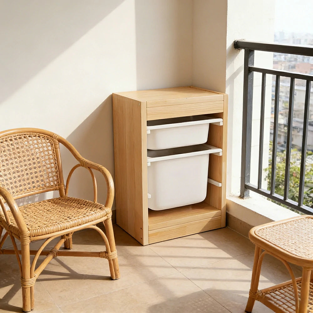 LIVARA Solid Wood Toy Storage Cabinet - Child-Safe Pull-Out Bins, Space-Saving Design, Eco-Friendly Kids Storage Unit - Natural Wood