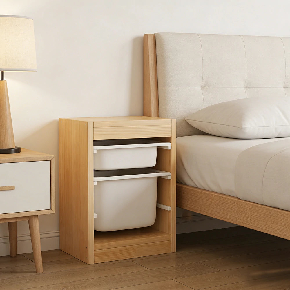 LIVARA Solid Wood Toy Storage Cabinet - Child-Safe Pull-Out Bins, Space-Saving Design, Eco-Friendly Kids Storage Unit - Natural Wood