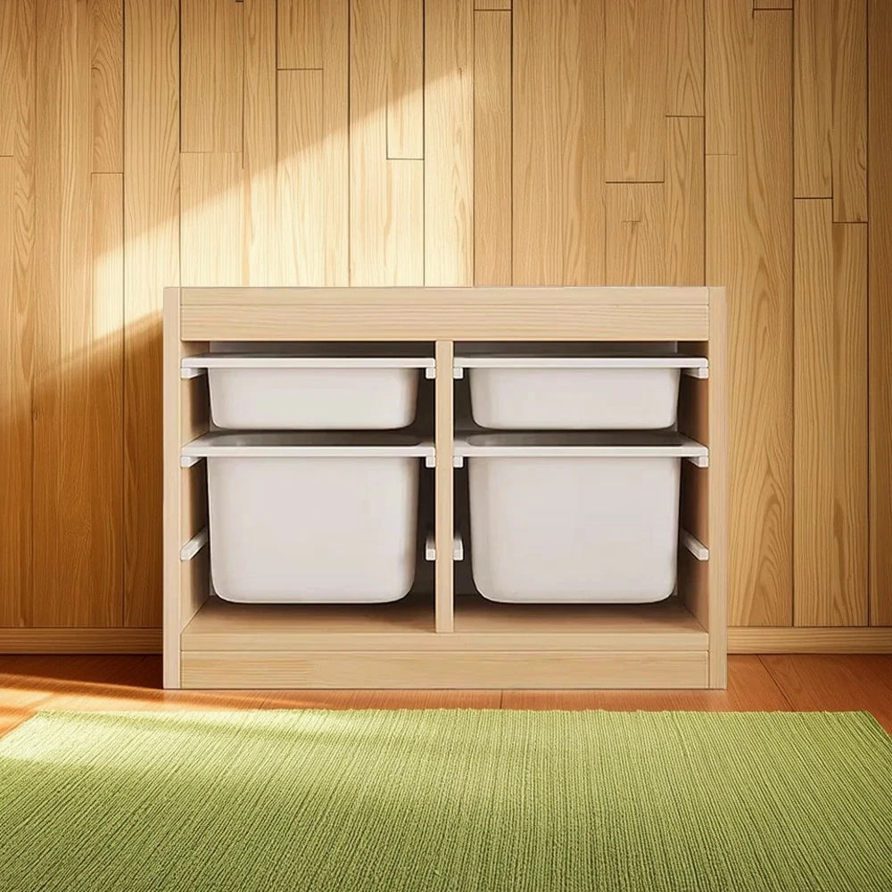 LIVARA Solid Wood Toy Storage Cabinet - Child-Safe Pull-Out Bins, Space-Saving Design, Eco-Friendly Kids Storage Unit - Natural Wood