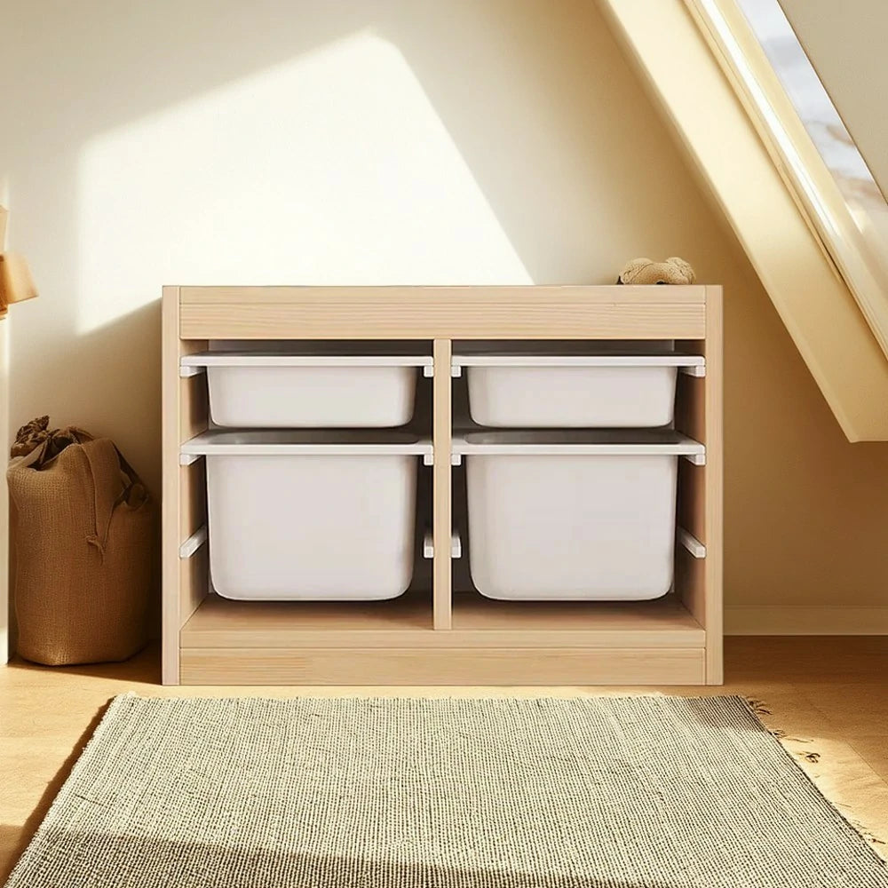 LIVARA Solid Wood Toy Storage Cabinet - Child-Safe Pull-Out Bins, Space-Saving Design, Eco-Friendly Kids Storage Unit - Natural Wood