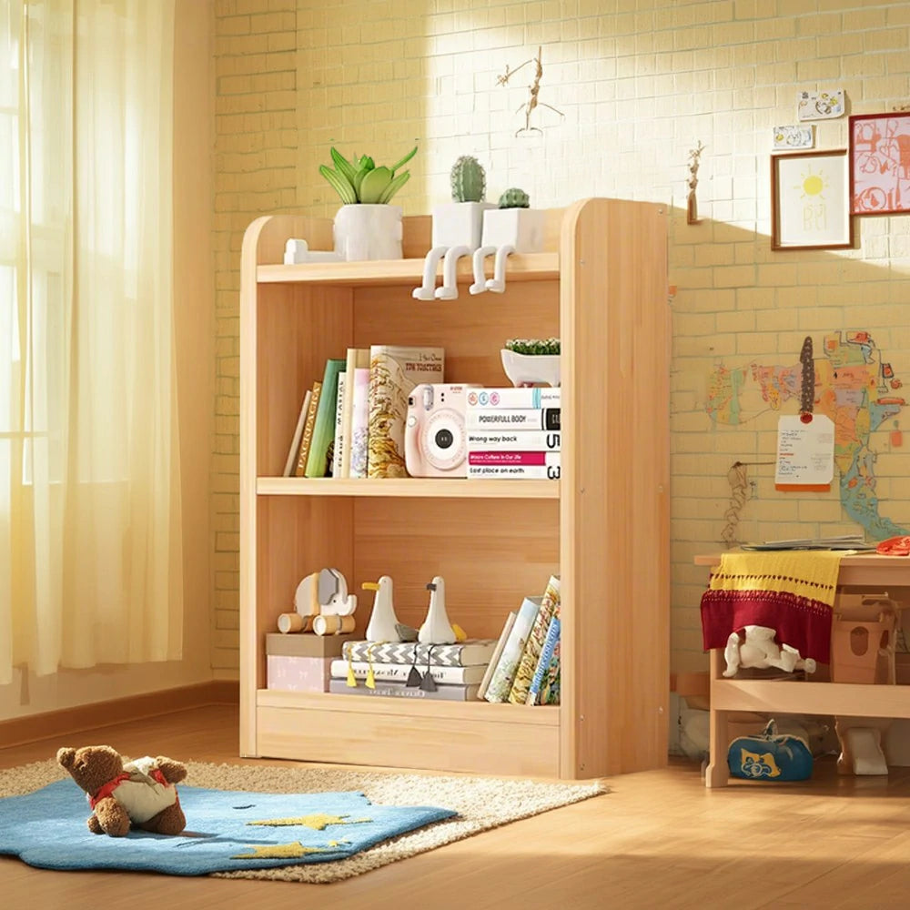 LIVARA Solid Wood 2-Tier Toy Storage Cabinet 60/80cm - Child-Safe Rounded Edges, Space-Saving Open Shelves, Eco-Friendly Kids Organiser - Natural Wood