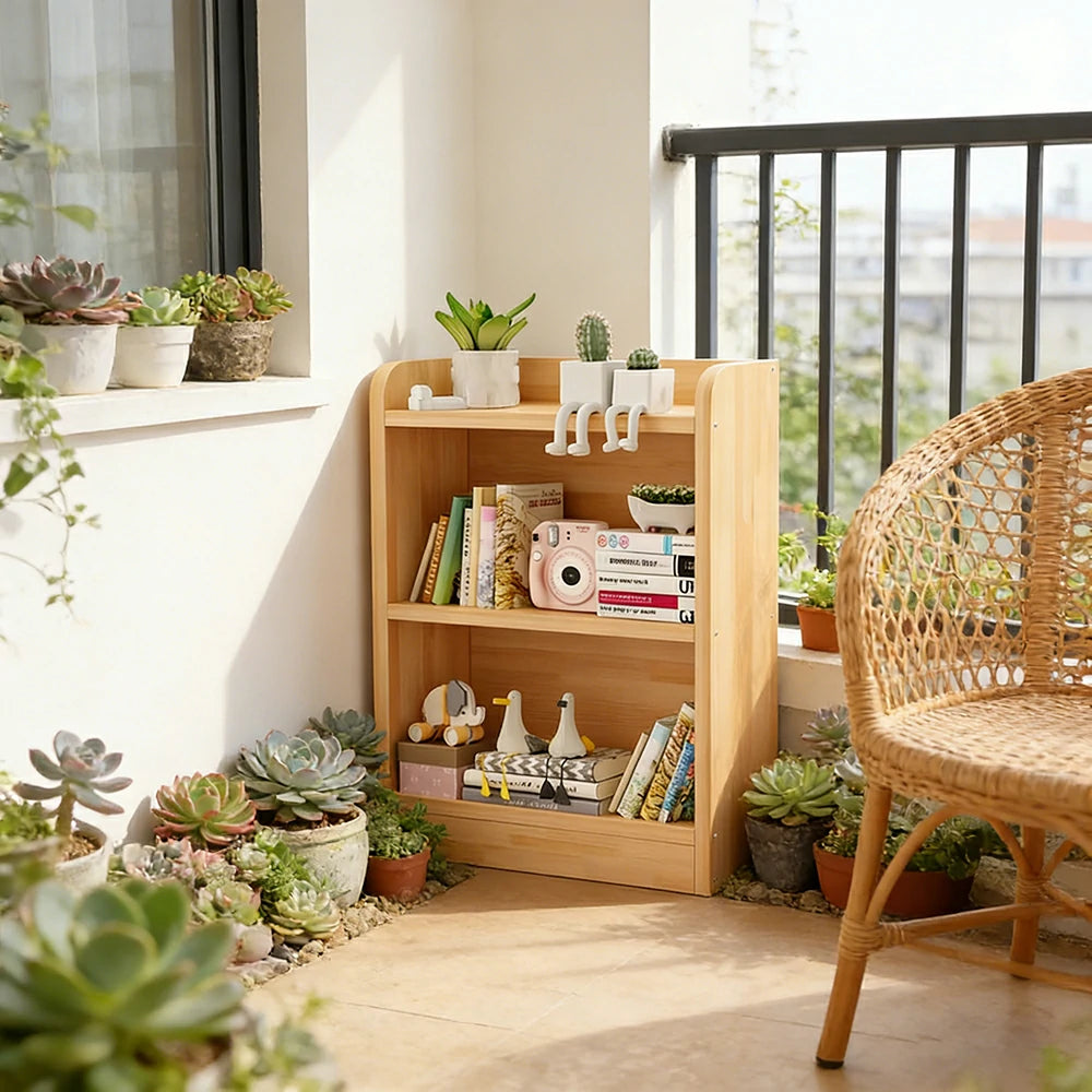 LIVARA Solid Wood 2-Tier Toy Storage Cabinet 60/80cm - Child-Safe Rounded Edges, Space-Saving Open Shelves, Eco-Friendly Kids Organiser - Natural Wood