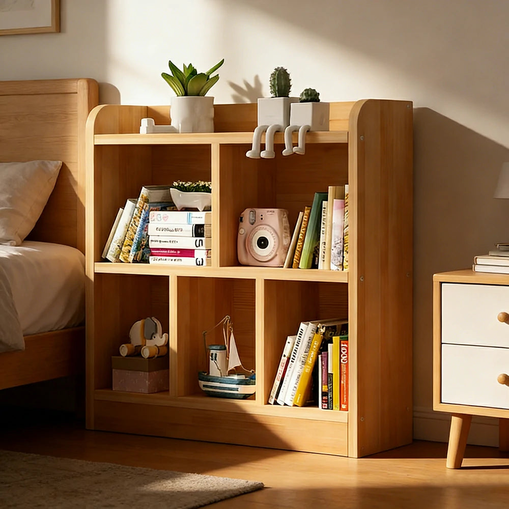 LIVARA Solid Wood 2-Tier Toy Storage Cabinet 60/80cm - Child-Safe Rounded Edges, Space-Saving Open Shelves, Eco-Friendly Kids Organiser - Natural Wood