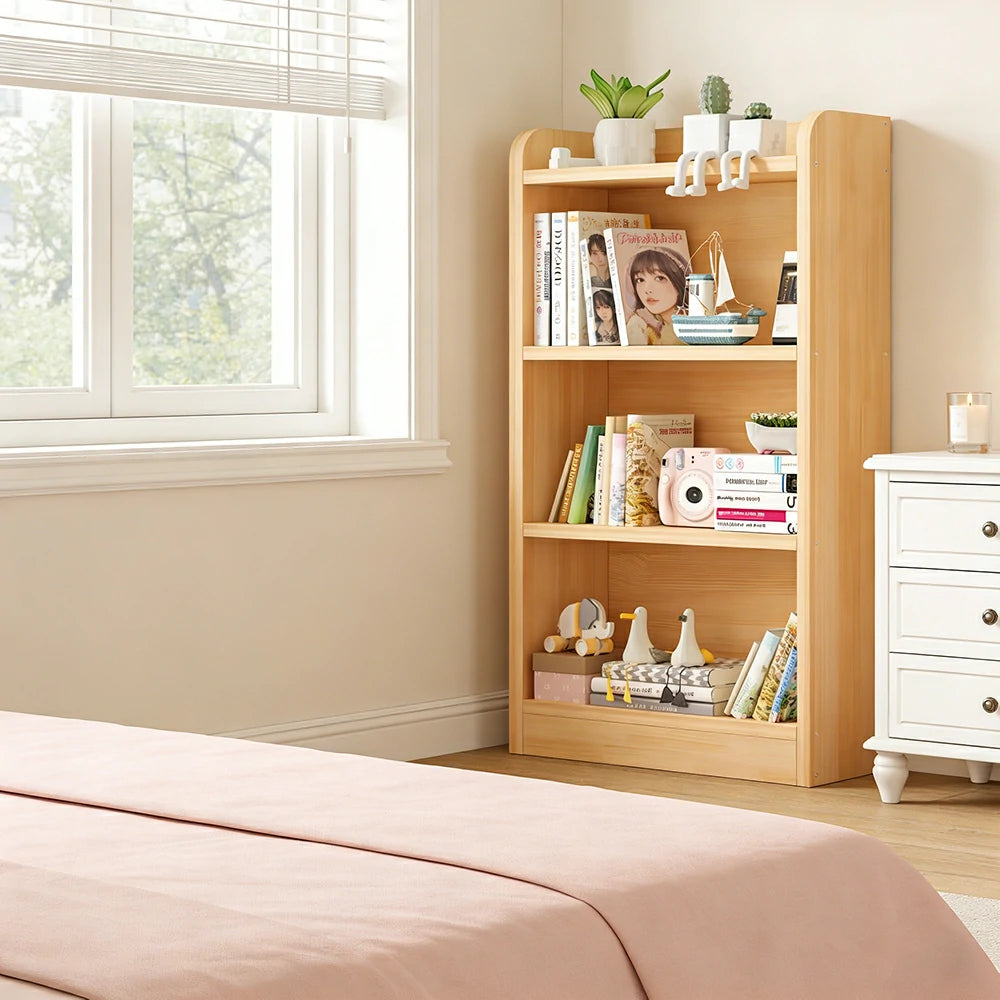 LIVARA Solid Wood 3-Tier Toy Storage Cabinet 60/80cm - Large Capacity Shelves, Child-Safe Rounded Edges, Space-Saving Kids Organiser - Natural Wood