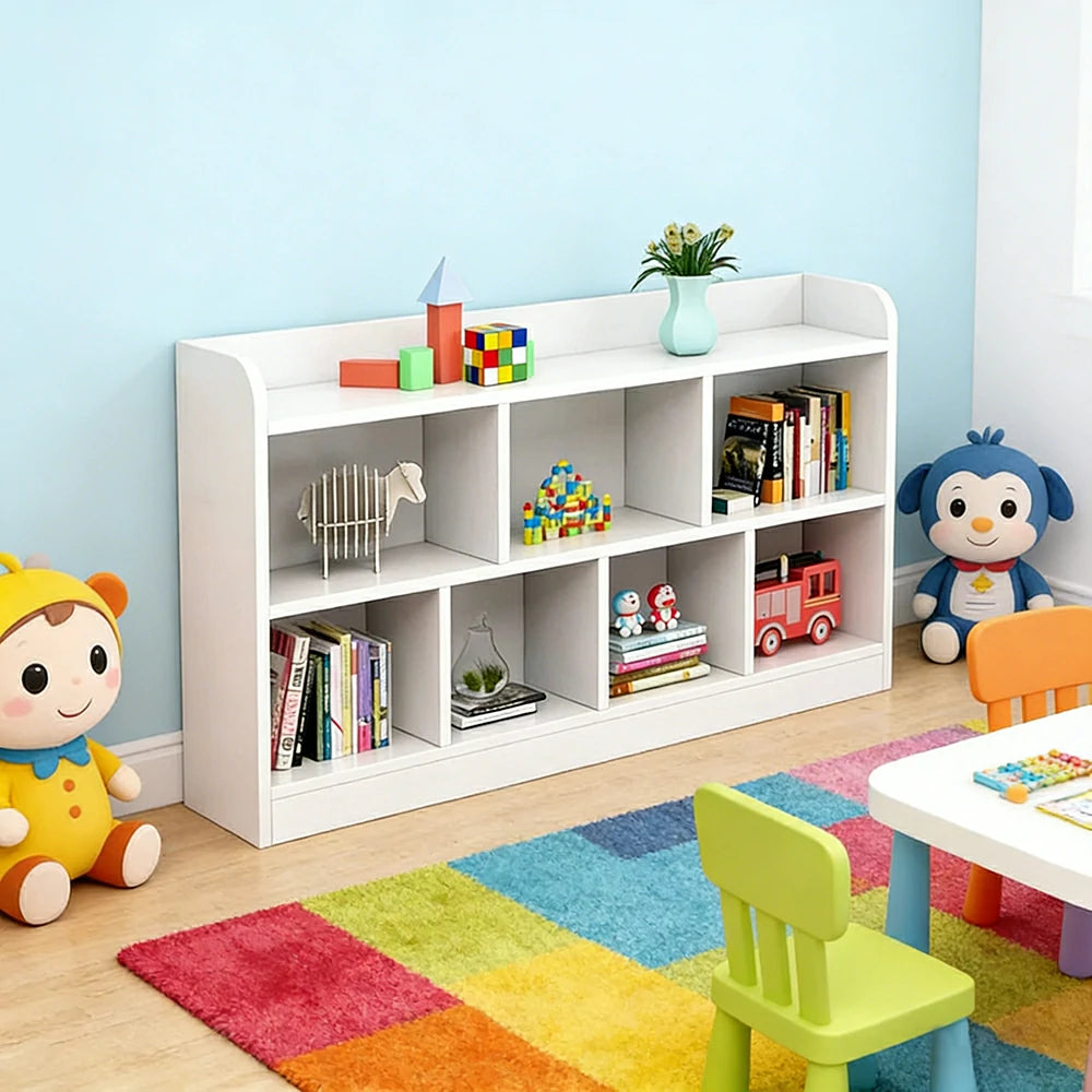 LIVARA Solid Wood 2-Tier Toy Storage Cabinet 80/100cm - Large Open Shelves, Child-Safe Rounded Design, Eco Board Kids Organiser - White