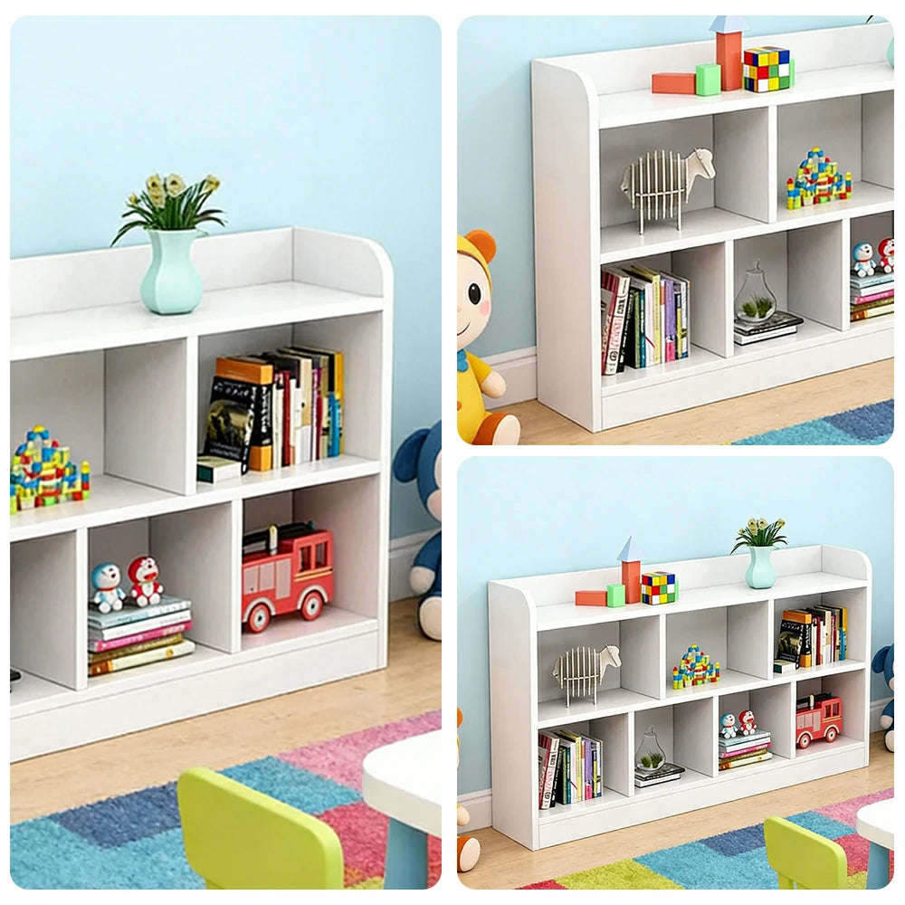 LIVARA Solid Wood 2-Tier Toy Storage Cabinet 80/100cm - Large Open Shelves, Child-Safe Rounded Design, Eco Board Kids Organiser - White