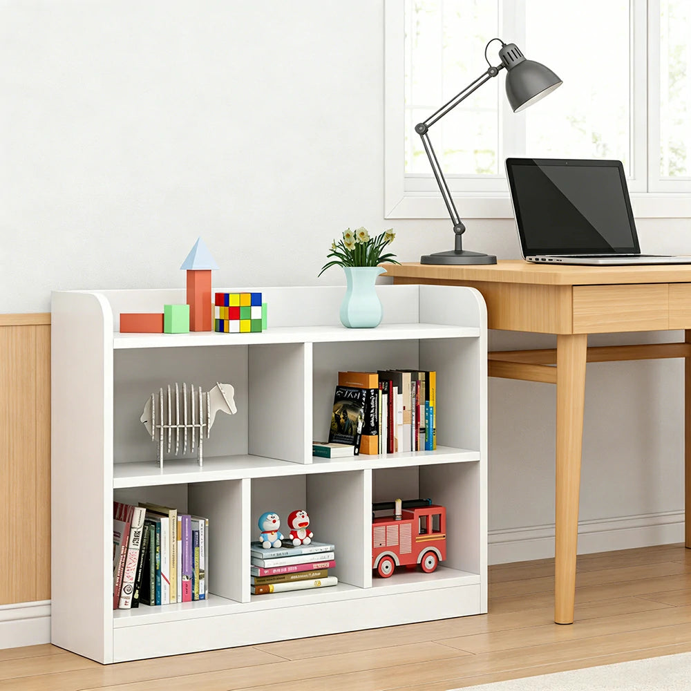 LIVARA Solid Wood 2-Tier Toy Storage Cabinet 80/100cm - Large Open Shelves, Child-Safe Rounded Design, Eco Board Kids Organiser - White