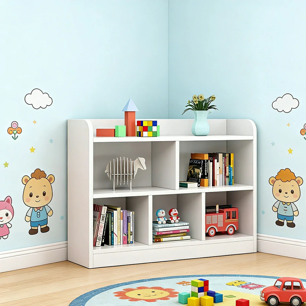 LIVARA Solid Wood 2-Tier Toy Storage Cabinet 80/100cm - Large Open Shelves, Child-Safe Rounded Design, Eco Board Kids Organiser - White