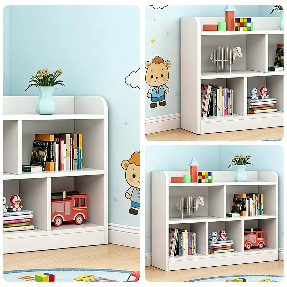 LIVARA Solid Wood 2-Tier Toy Storage Cabinet 80/100cm - Large Open Shelves, Child-Safe Rounded Design, Eco Board Kids Organiser - White