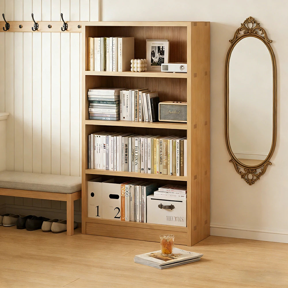 LIVARA Solid Wood 4/5-Tier Bookshelf - Large Capacity Vertical Storage, Sturdy Open Shelving for Home & Office - Natural Wood