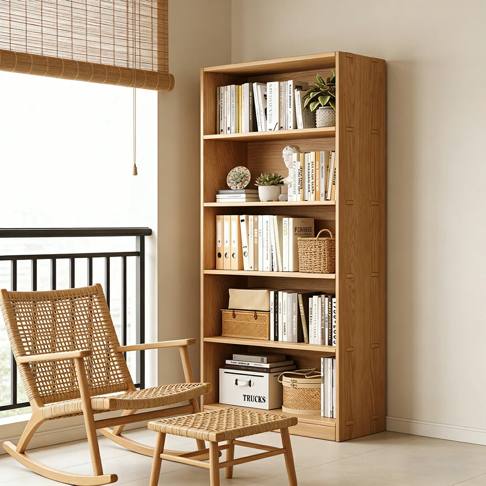 LIVARA Solid Wood 4/5-Tier Bookshelf - Large Capacity Vertical Storage, Sturdy Open Shelving for Home & Office - Natural Wood