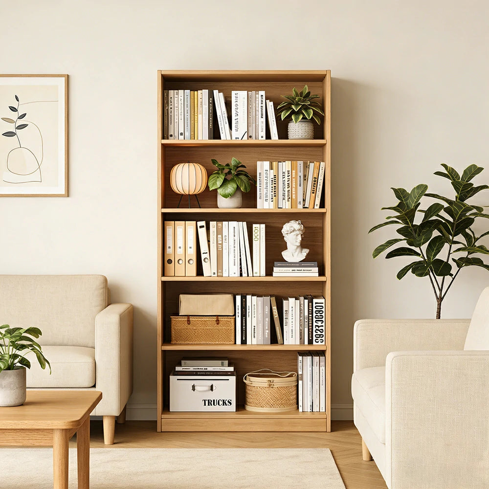 LIVARA Solid Wood 4/5-Tier Bookshelf - Large Capacity Vertical Storage, Sturdy Open Shelving for Home & Office - Natural Wood