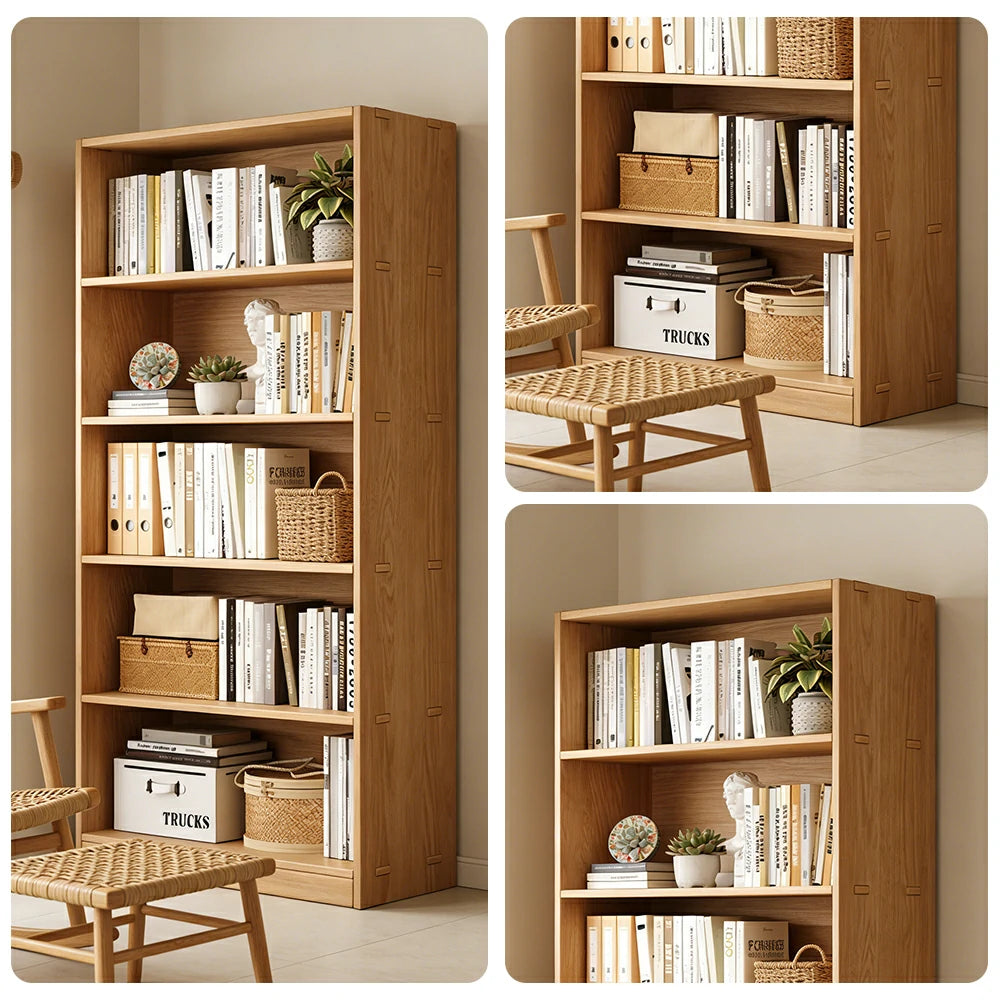 LIVARA Solid Wood 4/5-Tier Bookshelf - Large Capacity Vertical Storage, Sturdy Open Shelving for Home & Office - Natural Wood