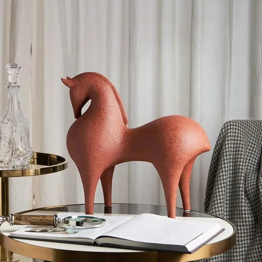 LIVARA Red Horse Ceramic Sculpture Handcrafted Stone-Like Texture Polished Glaze Artistic Design for Modern Spaces
