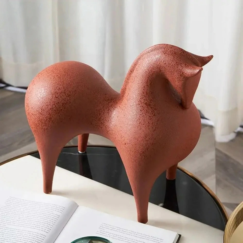 LIVARA Red Horse Ceramic Sculpture Handcrafted Stone-Like Texture Polished Glaze Artistic Design for Modern Spaces
