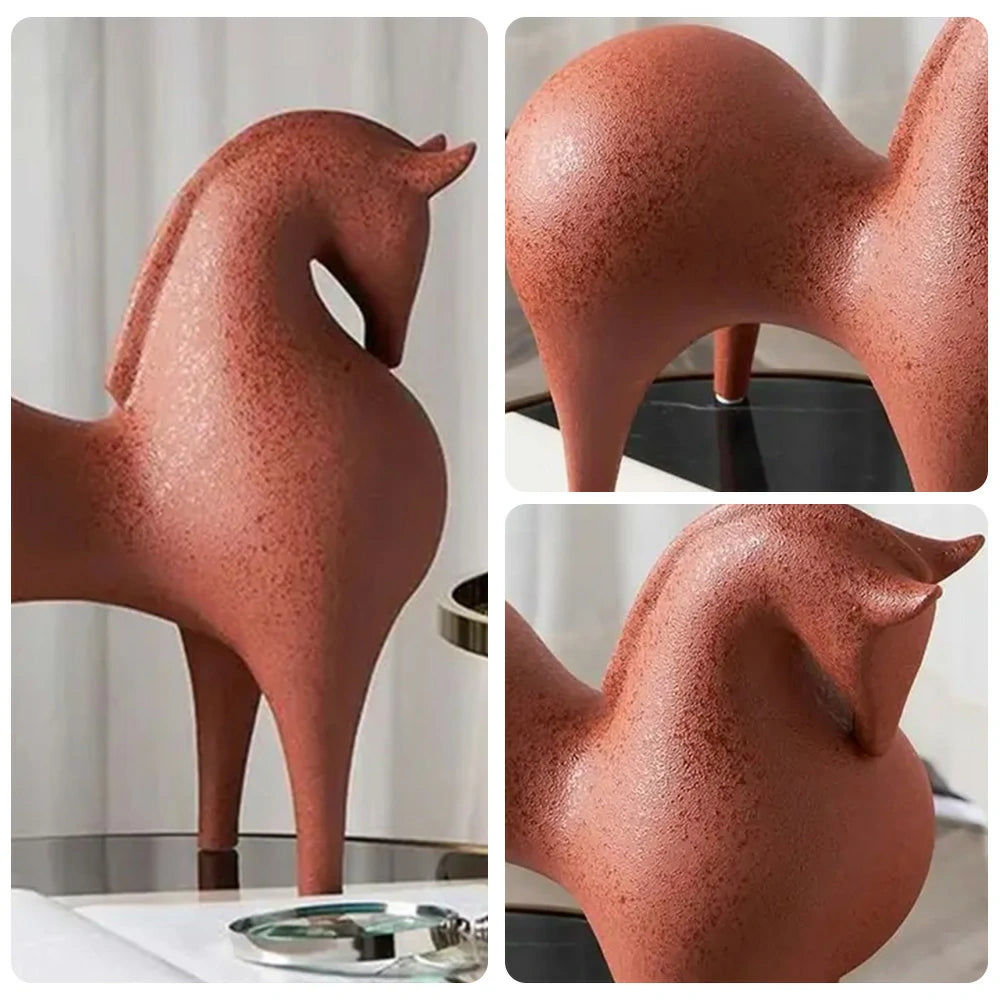 LIVARA Red Horse Ceramic Sculpture Handcrafted Stone-Like Texture Polished Glaze Artistic Design for Modern Spaces