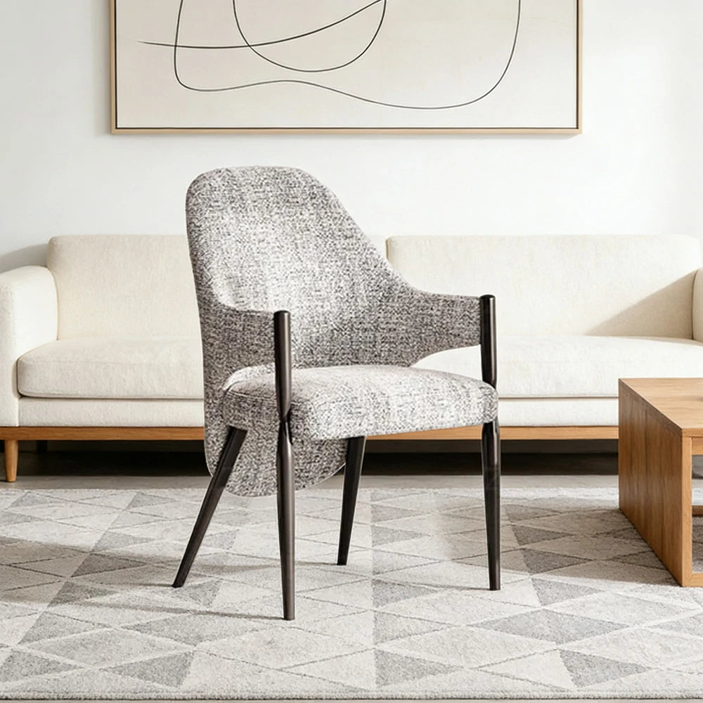 LIVARA Armchair Curved Design High-Resilience Foam Black Titanium Stainless Steel Frame Comfortable Seat - Grey